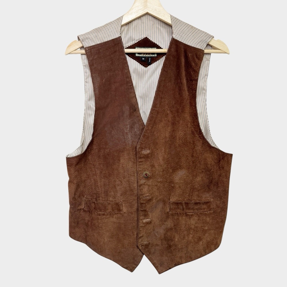 Vintage J. Riggings Suede Leather Vest M Striped Back Western Cowboy Ranchwear